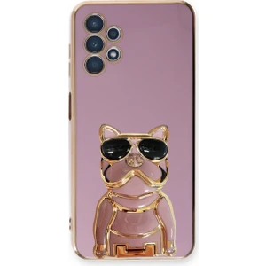 Samsung Galaxy A52S 5g Case Kılıf Kamera Korumalı Köpek Desenli Standlı Silikon Mor