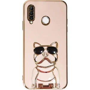 Case Street Huawei P30 Lite Kılıf Kamera Korumalı Köpek Desenli Standlı Silikon Pembe