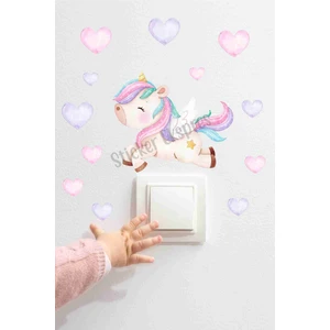 Sticker Ekspres Sevimli Unicorn ve Kalpler U3 Priz Üstü Sticker