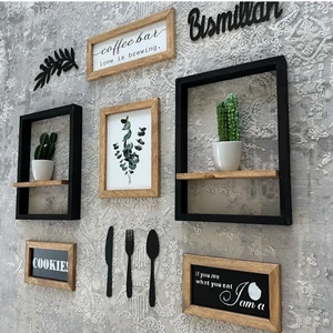 Wood Home Works Ahşap Mutfak Dekor Tablo Seti Raflı