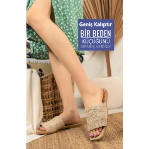 Moda Fırsat Kadın Ten Bej Dantel Detaylı Rahat Terlik Yeni Sezon Örgülü Nakışlı Şık Yazlık Terlik Dış Mekan ve Ev Terliği