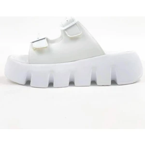 Kadın Sero Beyaz Çift Bant Kalın Taban Ortopedik  Sandalet Terlik