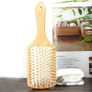 Bambu Dişli Şaç Fırçası Ahşap Tarak Tamamen Doğal