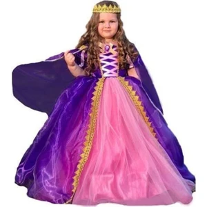 Dilay Damla Kids Mor Rapunzel kostümü Abiye çocuk Elbise Kasnaklı Taç Pelerin hediyeli