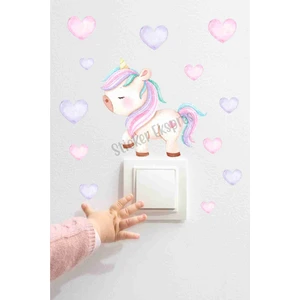 Sticker Ekspres Sevimli Unicorn ve Kalpler U2 Priz Üstü Sticker