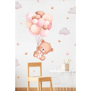 Pembe Balonlar ve Ayıcık Çocuk Odası Cam Duvar Sticker Seti