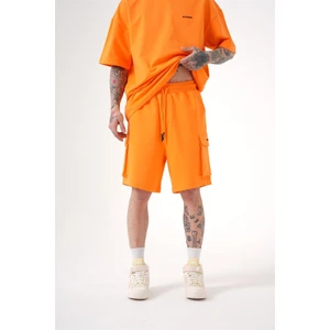Oversize Kargo Cepli Basic Şort Turuncu