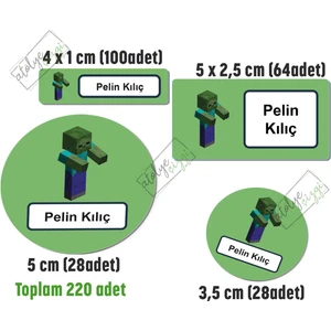Atölye Çizgi Okul Etiketi Minecraft Zombi Kalem Defter Etiketi Isme Özel
