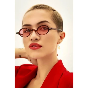 Kadın Minimal Retro Oval Pembe Camlı Leopar Güneş Gözlüğü