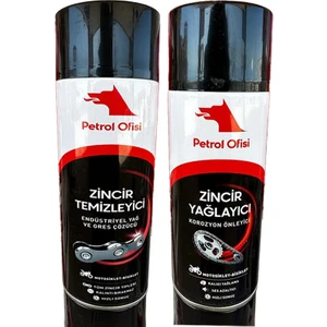 Petrol Ofisi Zincir Temizleme ve Yağlama Seti 500 ml Temizleyici 400 ml Yağlayıcı Hızlı Sonuç ve Koruma