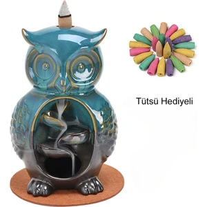 Baykuş Tasarımlı Geri Akışlı Tütsülük 16*11*11*cm - 3 Adet Tütsü Hediyeli