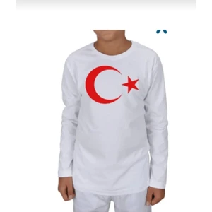 Fires Giyim Türk Bayrağı Baskılı Penye Uzun Kollu Tshirt