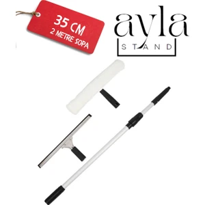 Ayla Stand 2 mt Profesyonel Pencere Temizleme Seti, Duş ve Cam Sileceği 35 cm Çekçek + 35 Peluş Takım
