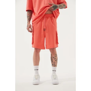 Oversize Kargo Cepli Basic Şort Pembe