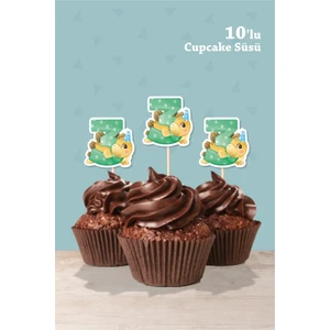 Neşeli Günlerim Baby Dinozor Temalı 3 Yaşında Cupcake Süsü '10LU