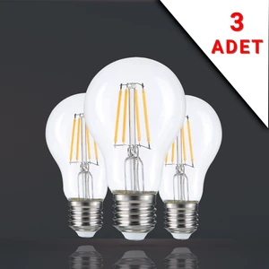 3 Adet LED Filamanlı E27 Rustik Ampul 6 Watt 3000K Gün Işığı A60