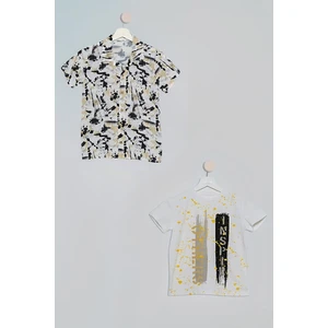 For You Kids 2'li Siyah Kahve Baskılı Gömlek Tshirt Takım S27715