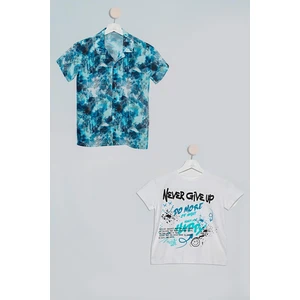 For You Kids 2'li Nokta Baskılı Gömlek Tshirt Saks Takım S27716