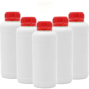 Plastik Yuvarlak Şişe 500 Ml Numune Kabı Hdpe- Kırmızı Kapaklı 5 Adet