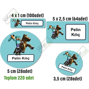 Atölye Çizgi Okul Etiketi Minecraft Savaşçı Kalem Defter Etiketi Isme Özel
