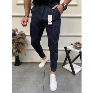 Ser Joven Erkek Lacivert Slim Fit Çizgili Kumaş Pantolon