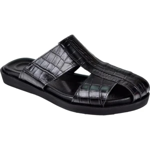 Hakiki Deri Burnu Kapalı Erkek Terlik CEV-3014   SİYAH