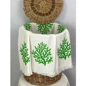 Pamuk İdea Elde Tahta Baskı Yeşil Mercan Desenli Müslin Peştemal Taş Baskılı Buldan Pamuklu Peştemali