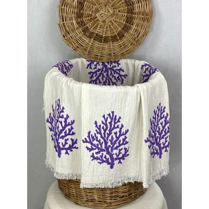 Pamuk İdea Elde Tahta Baskı Mor Mercan Desenli Müslin Peştemal Taş Baskılı Buldan Pamuklu Peştemali