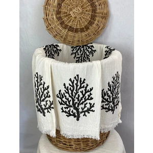 Pamuk İdea Elde Tahta Baskı Siyah Mercan Desenli Müslin Peştemal Taş Baskılı Buldan Pamuklu Peştemali