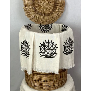 Pamuk İdea Elde Tahta Baskı Siyah Hitit Güneşi Desenli Müslin Peştemal Baskılı Buldan Pamuklu Peştemali