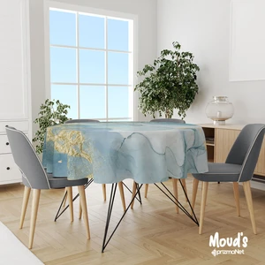 Altın Mermer Desenli Yuvarlak Süet Dertsiz Masa Örtüsü