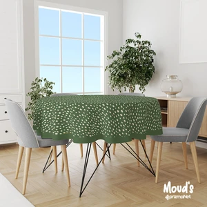 Yeşil Noktalar Desenli Yuvarlak Süet Dertsiz Masa Örtüsü