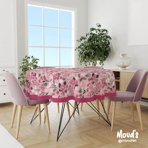 Pembe Pastel Çiçek Desenli Yuvarlak Süet Dertsiz Masa Örtüsü