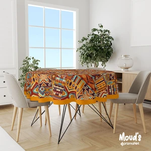 Etnik Kilim Desenli Yuvarlak Süet Dertsiz Masa Örtüsü