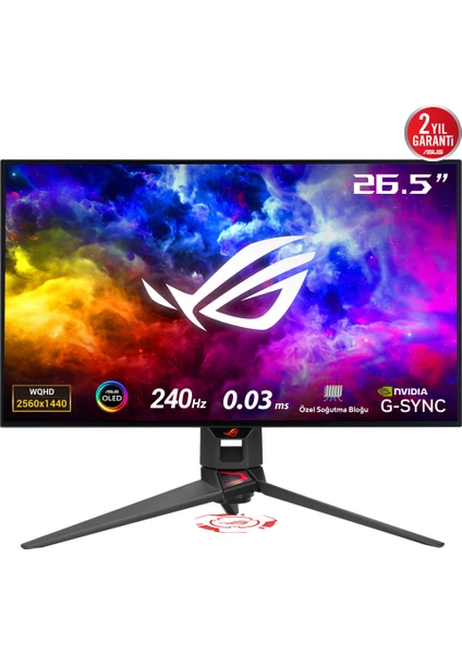 Rog Swift OLED PG27AQDM 26,5 240HZ 0.03MS (Dp HDMI Usb) Freesync ve G-Sync Uyumlu 2k 2560 x 1440   Gamıng OLED Ekran Monitör