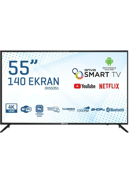 OV55351 55" 140 Ekran Uydu Alıcılı 4K Ultra HD Android Smart LED TV