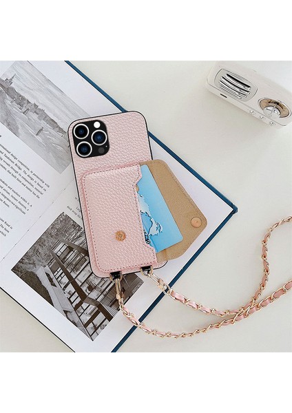 Apple iPhone 13 Pro Max Zebana Askılı Deri Kılıf Rose Gold