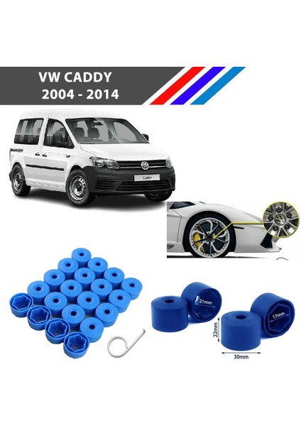 - Vw Caddy Bijon Civata Kapağı Mavi Renk 20 Adetli Set 17MM 1K06011739B9