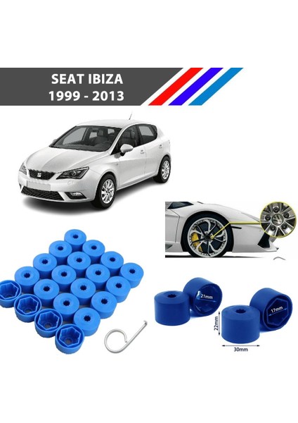 - Seat Ibiza Bijon Civata Kapağı Mavi Renk 20 Adetli Set 17MM 1K06011739B9