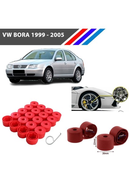 - Vw Bora Bijon Civata Kapağı Kırmızı Renk 20 Adetli Set 17MM 1K06011739B9