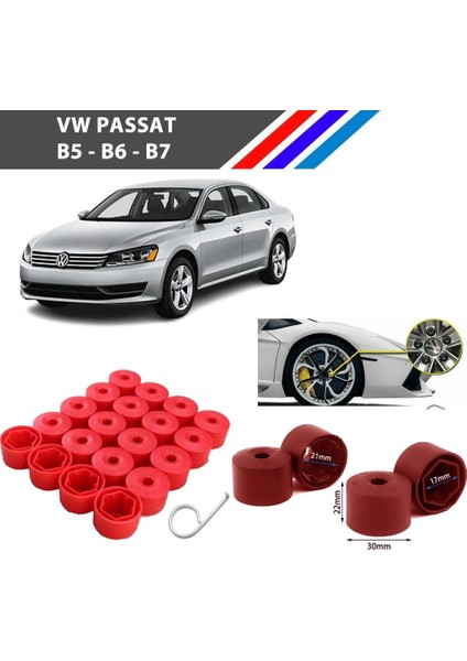 - Vw Passat Bijon Civata Kapağı Kırmızı Renk 20 Adetli Set 17MM 1K06011739B9