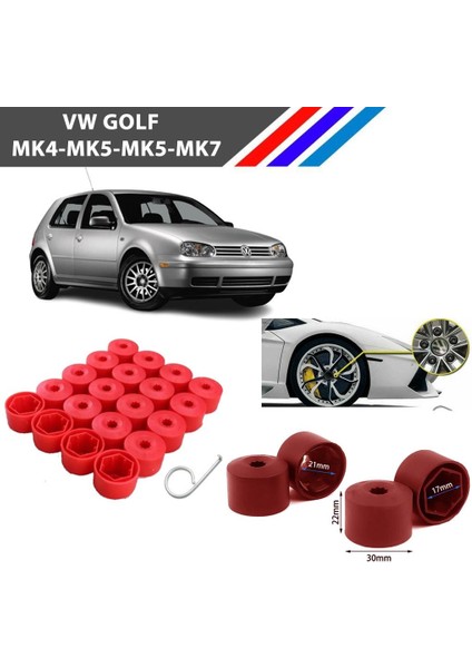 - Vw Golf Bijon Civata Kapağı Kırmızı Renk 20 Adetli Set 17MM 1K06011739B9
