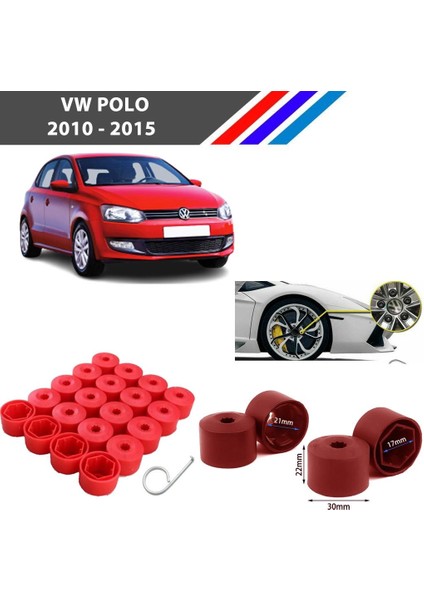 - Vw Polo Bijon Civata Kapağı Kırmızı Renk 20 Adetli Set 17MM 1K06011739B9