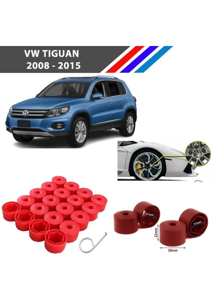 - Vw Tiguan Bijon Civata Kapağı Kırmızı Renk 20 Adetli Set 17MM 1K06011739B9