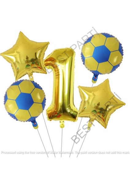 Sarı Lacivert Futbol Topu Folyo Balon Seti Yaş 1