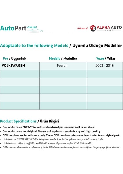 Volkswagen Touran Için Arka Cam Kriko Plastiği-Sağ-No1 fiyatları