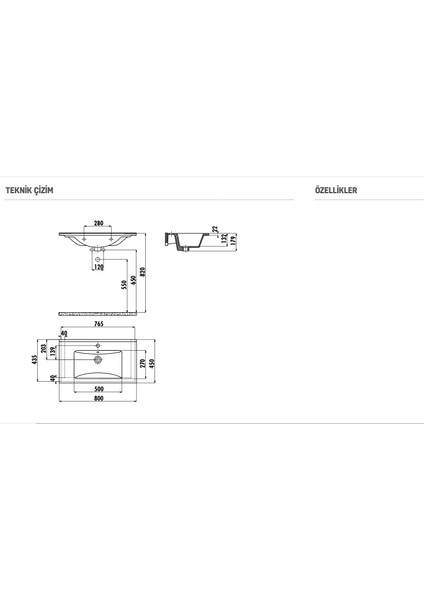 Su Etajer Uyumlu Lavabo 80 cm