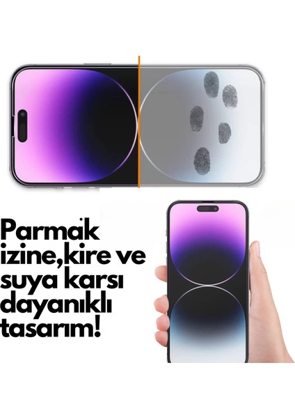 iPhone 14 Pro Max Uyumlu Antistatik Tam Kaplayan Temperli Ekran Koruyucu Kırılmaz Cam Toza Dayanıklı