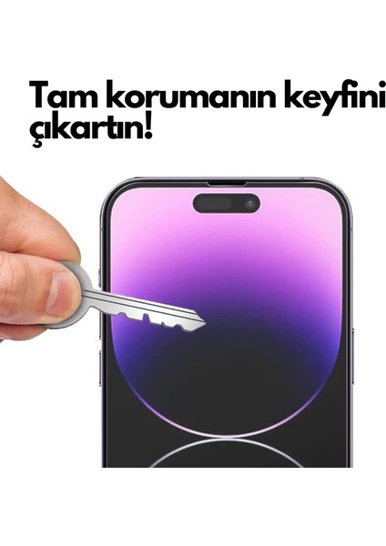 iPhone 14 Pro Max Uyumlu Antistatik Tam Kaplayan Temperli Ekran Koruyucu Kırılmaz Cam Toza Dayanıklı