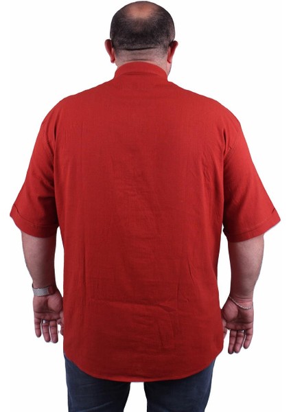 Mocgrande Büyük Beden Kısa Kol Erkek Likralı Keten Hakim Yaka Cepli Gömlek 11303 Kıremıt fırsatları